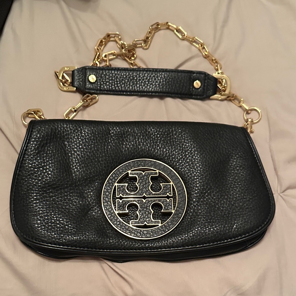 Tory Burch Black and Gold Shoulder Bag